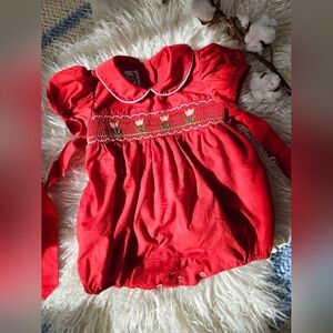Red Smocked Kids Romper